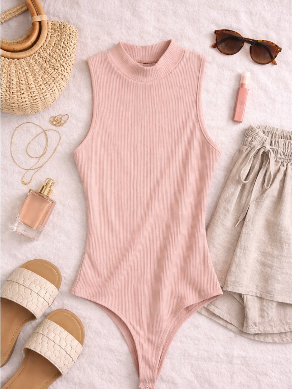 Mikey & Joey Pink Ribbed Mock Neck Thong Bodysuit Medium NWT Sleeveless
